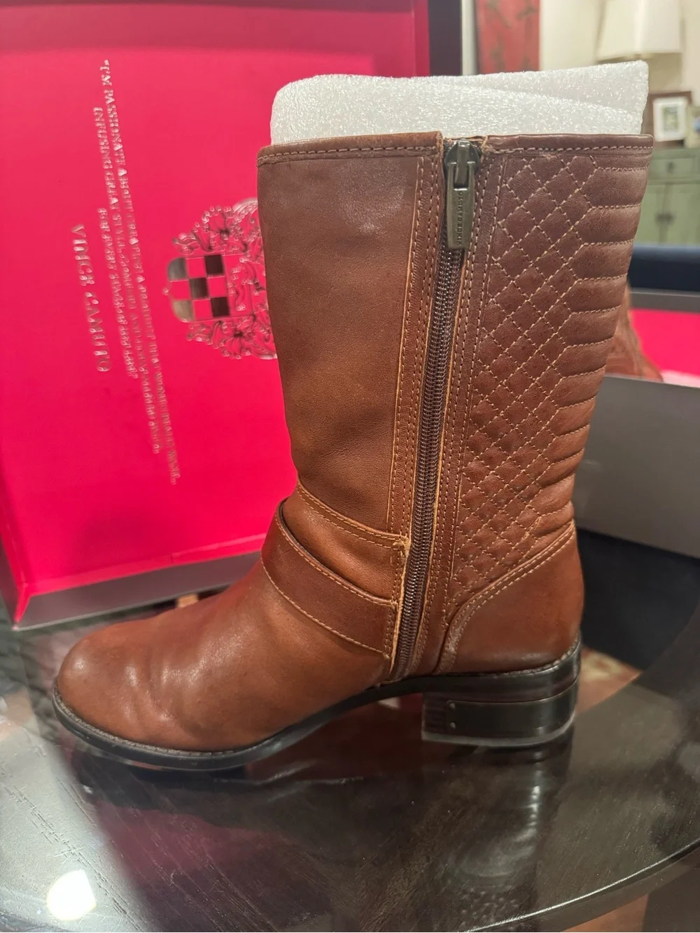 Vince Camuto Tan Leather Ankle Boots with Buckle Detail